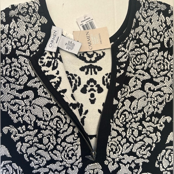 Carmen Marc Valvo black & white textured jacquard dress NWT Sz-XS. T13 - Picture 8 of 11